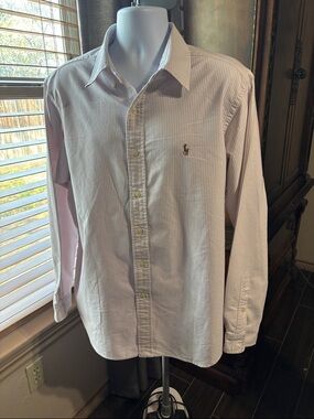 Polo by Ralph Lauren Men's Pink and White Thin-Stripe Dress Shirt